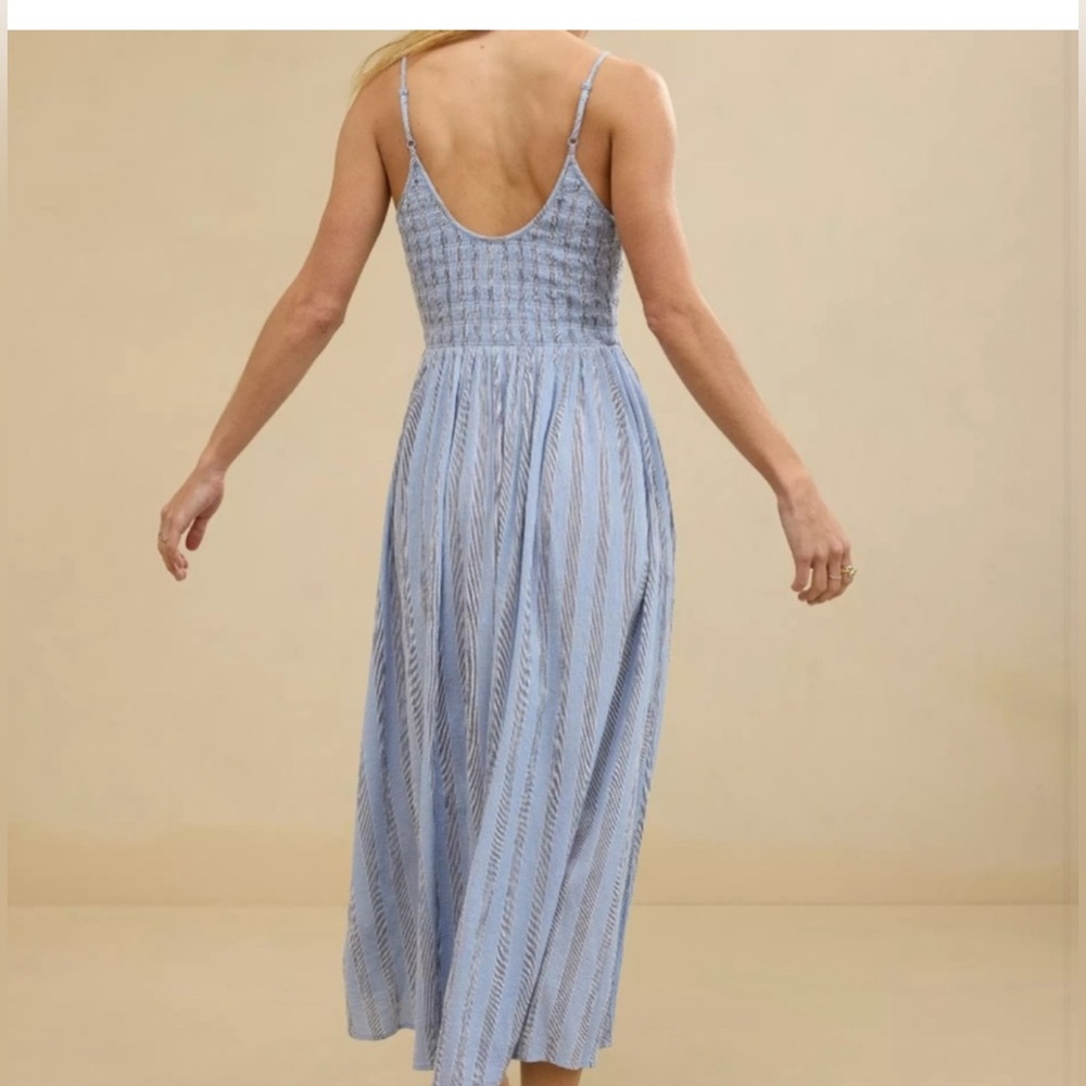Aerie At the Barre Blue Striped Midi Dress Spaghetti Straps Sz XL - Picture 2 of 6